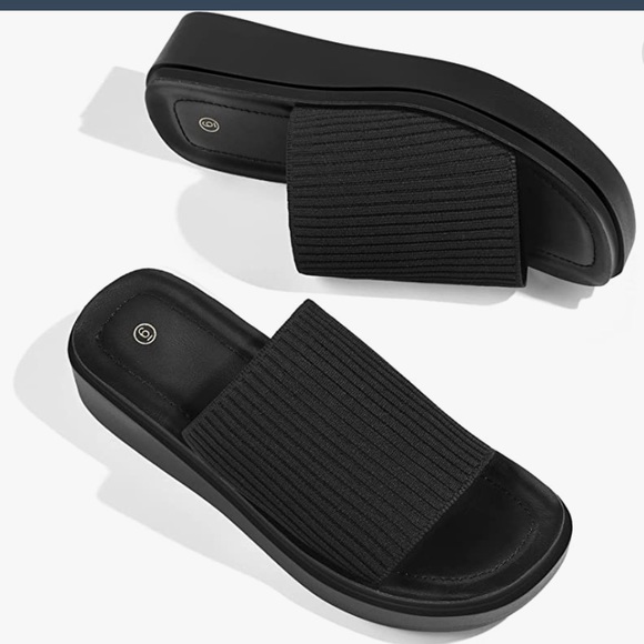 Elastic Knit Platform Sandals Summer Slip On Open Toe - Picture 1 of 12